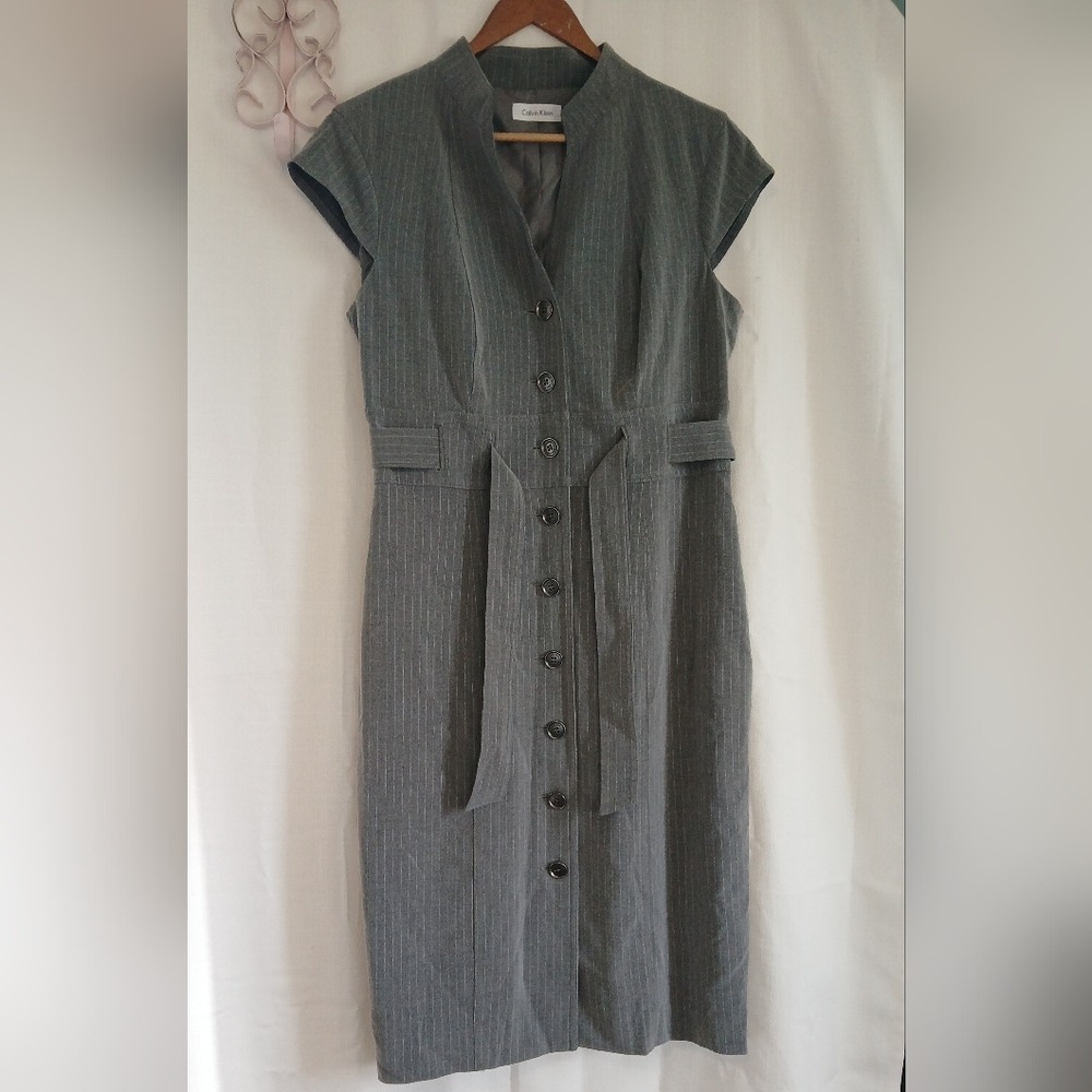 Calvin Klein Gray Button-Down Dress